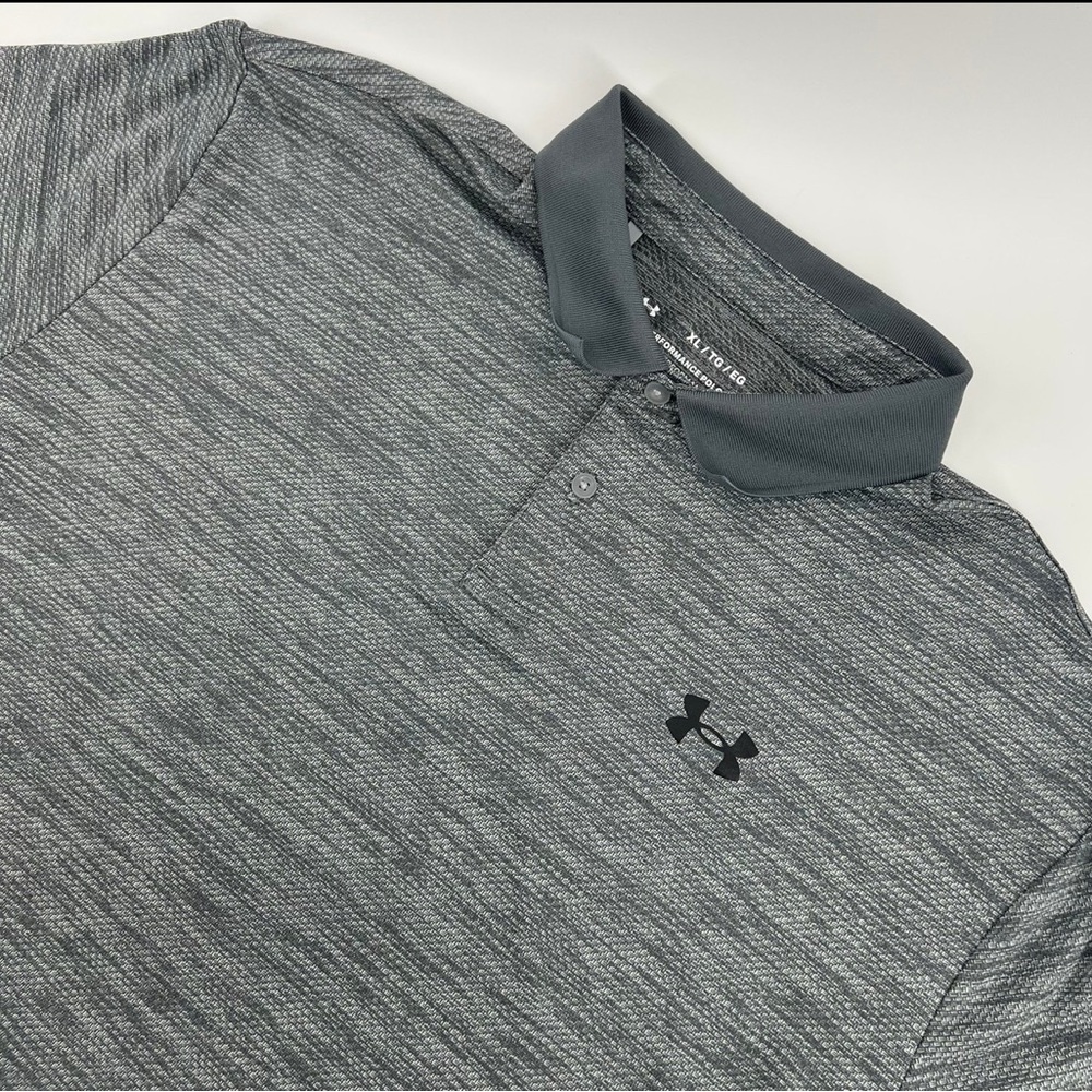 Under Armour Performance Polo Shirt Sz XL Heather Gray HeatGear Wicking Stretch
